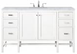 60 Inch Glossy White Single Sink Vanity with Carrara Marble