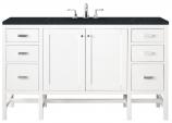 60 Inch Glossy White Single Sink Vanity with Charcoal Quartz