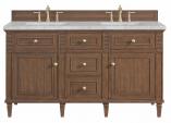 60 Inch Walnut Double Bathroom Vanity Silver Quartz