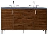 60 Inch Walnut Double Sink Bathroom Vanity Charcoal Quartz