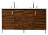 60 Inch Walnut Double Sink Bathroom Vanity Dual Mount Option