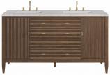 60 Inch Walnut Double Sink Bathroom Vanity Pearl Quartz