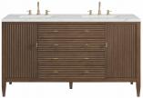 60 Inch Walnut Double Sink Modern Bathroom Vanity Quartz Top