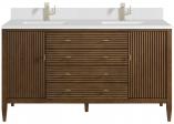 60 Inch Walnut Double Sink Vanity with White Quartz Top