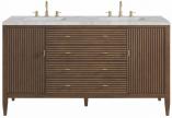 60 Inch Walnut Modern Double Bathroom Vanity Silver Quartz