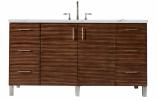 60 Inch Walnut Single Sink Dual Mount Bathroom Vanity Quartz