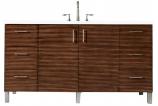 60 Inch Walnut Single Sink Dual Mount Vanity White Quartz