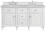 60 Inch White Double Bathroom Vanity with Silver Quartz