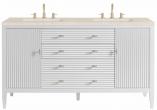 60 Inch White Double Sink Bathroom Vanity Marfil Quartz