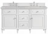 60 Inch White Double Sink Bathroom Vanity Pearl Quartz Top