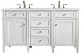 60 Inch White Double Sink Bathroom Vanity Pearl Quartz Top