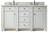 60 Inch White Double Sink Bathroom Vanity Silver Quartz