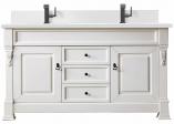 60 Inch White Double Sink Bathroom Vanity White Quartz Stone