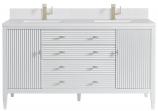 60 Inch White Double Sink Bathroom Vanity White Quartz Top