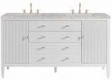 60 Inch White Double Sink Bathroom Vanity with Pearl Quartz