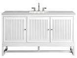 60 Inch White Floating or Freestanding Single Sink Bathroom Vanity Pearl Quartz