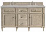 60 Inch Whitewashed Oak Double Sink Bath Vanity Quartz Top