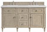 60 Inch Whitewashed Oak Double Sink Vanity Solid Surface