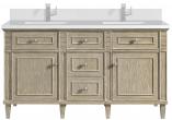 60 Inch Whitewashed Oak Double Vanity White Quartz Top