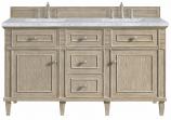 60 Inch Whitewashed Oak Double Vanity with Carrara Marble