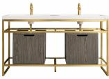 63 Inch Modern Gold Double Console Sink with Ash Cabinet