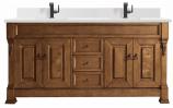 72 Inch Country Oak Double Sink Bathroom Vanity White Quartz