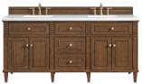 72 Inch Double Mid-Century Walnut Bath Vanity White Quartz