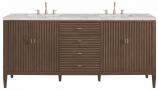 72 Inch Double Modern Walnut Bathroom Vanity Silver Quartz