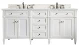 72 Inch Double Sink Bath Vanity in Bright White Quartz Top