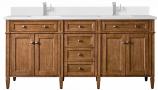 72 Inch Double Sink Bath Vanity in Brown White Quartz Top