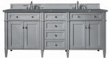 *72 Inch Double Sink Gray Bathroom Vanity Bleu Quartz Top