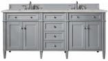 *72 Inch Double Sink Urban Gray Bathroom Vanity Silver Quartz