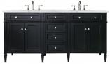 72 Inch Double Sink Vanity in Black Onyx Pearl Quartz Top