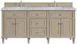 72 Inch Double Sink Vanity in Whitewashed Oak Carrara Marble