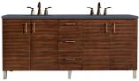 72 Inch Double Sink Walnut Bathroom Vanity Charcoal Quartz