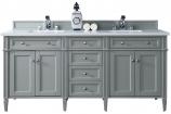 *72 Inch Gray Double Sink Bathroom Vanity White Quartz Top