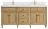 72 Inch Light Oak Double Sink Vanity with White Quartz Top