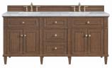 72 Inch Mid-Century Walnut Double Sink Vanity Carrara Marble