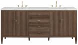 72 Inch MidCentury Walnut Double Sink Bath Vanity Quartz Top