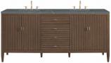 72 Inch Modern Walnut Double Bathroom Vanity Bleu Quartz