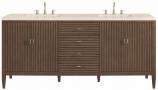 72 Inch Modern Walnut Double Bathroom Vanity Marfil Quartz