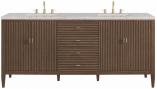 72 Inch Modern Walnut Double Bathroom Vanity with Quartz