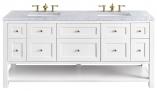 72 Inch Farmhouse White Double Vanity with Carrara Marble