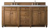 72 Inch Saddle Brown Double Sink Vanity with Carrara Marble