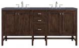 72 Inch Mid Century Acacia Double Vanity with Charcoal Top