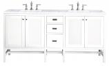 72 Inch White Double Sink Bath Vanity with Carrara Marble