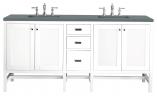 72 Inch Double Vanity in Glossy White with Cala Blue Quartz