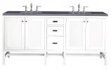 72 Inch Glossy White Double Sink Vanity with Charcoal Quartz