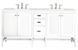 72 Inch Double Sink Vanity in Glossy White with Pearl Quartz
