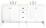 72 Inch Glossy White Double Sink Vanity with Marfil Quartz